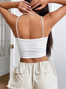 SHEIN EZwear Áo khoác và áo lót dành cho xe tăng nữ Dây kéo Gân đan Bất đối xứng màu trơn Giải trí - trắng - Xem 2