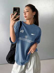 DAZY 女士时尚印花圆领短袖 T 恤超大 T 恤，图案 T 恤