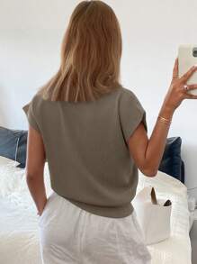 Livesso Blusa de punto de color liso con cuello polo ajustada, casual para mujer en primavera/verano