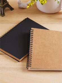 STONEGO 1 件 B6 速写本，软封面螺旋笔记本牛皮纸封面空白速写本，100 页/50 张牛皮纸封面空白速写本，用于速写、书写和日记本补充装，黑色卡片纸封面白色内页，返校，学校用品 - 卡其色 - 查看 3