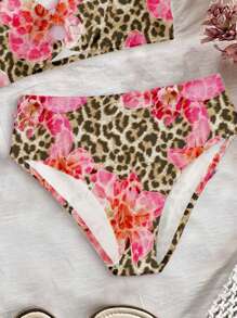 Teen Girls Casual Minimalist Fitted Cami & Triangle Bikini Swimsuit Set, Suitable For Summer - Multicolor - View 4