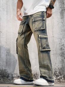 Manfinity LEGND Men's Straight Leg Denim Carpenter Jeans - Medium Wash - View 8