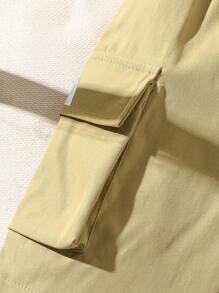 SHEIN Young Boys Casual Solid Color Straight Leg Bermuda Shorts, Comfortable & Fashionable Summer - Khaki - View 4