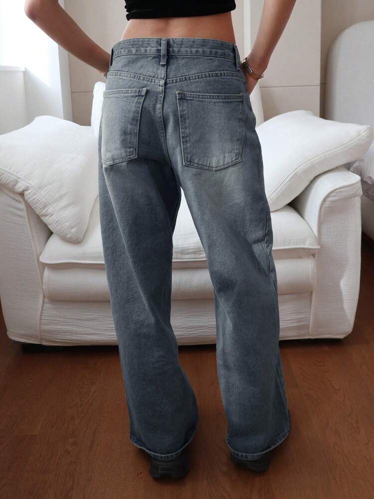 Women's Loose Distressed Washed Denim Jeans