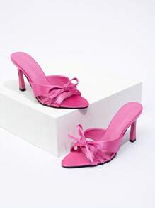CUCCOO CHICEST New Fashion Versatile Rhinestone Bow Strap Stiletto High Heel Sandals - Hot Pink - View 3