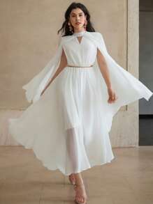 DAZY Vestido de Body ceñido con cintura entallada, abertura en la manga, decoración de rhinestones, bajo en línea A, unicolor, vestido de verano de longitud media, adecuado para graduación, invitado de boda, conciertos, salidas - Blanco - Ver 8