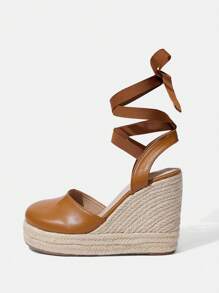 Styleloop Woven Rope Platform Wedge Sandals, Party/Wedding/Casual/Holiday Shoes - Brown - View 2
