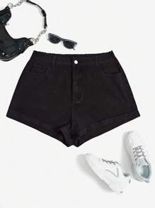 SHEIN ICON Plus Size Women's Fashionable And Sexy Denim Shorts Without Stretch - Black - View 7