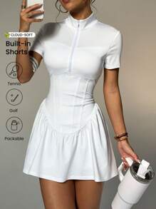 CourtClass Women's Sport Dress With Slimming Waist And Anti-Flashing Design - White - View 1