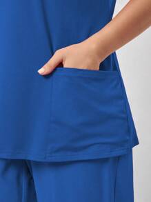 TaskEZ Plus Size V-Neck & Nursing Scrub Uniform Short Sleeve Top, Fashionable For Summer - Blue - View 7