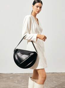 SHECARRY 女士单肩包 PU 皮革 秋季 夏季 冬季 学校 旅行 通勤 工作 优雅 精致 马鞍形 编织肩带 - 黑色 - 查看 6