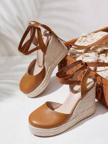 Styleloop Woven Rope Platform Wedge Sandals, Party/Wedding/Casual/Holiday Shoes - Brown - View 1