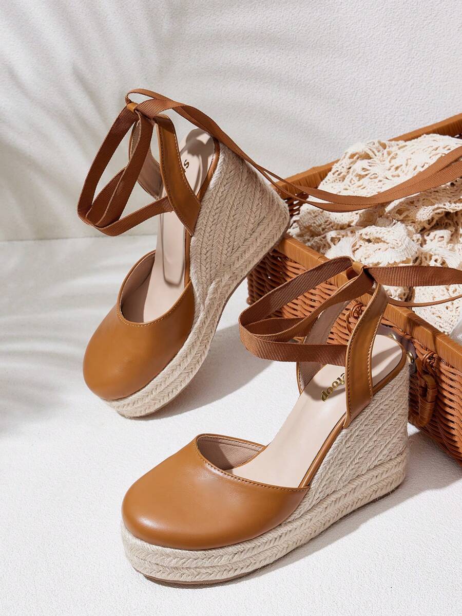 Styleloop Woven Rope Platform Wedge Sandals, Party/Wedding/Casual/Holiday Shoes - Brown - View 1