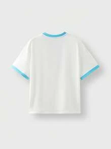 JNSQ Camiseta de manga corta de vuelta al colegio para deportes y actividades al aire libre, camiseta de cuello redondo de color block para niños para deportes y actividades casuales al aire libre - Blanco - Ver 8