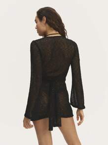 Nöista Black Long-Sleeve Shirt Mini Dress Black Shirt-Style Mini Dress Perfect For Business Casual Or Spring Looks - Black - View 2