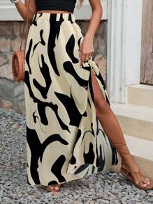 Breezaya Women's High Waist Allover Print Side Slit Holiday Vacation Beach Maxi Skirt - Multicolor - View 3