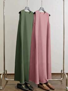 Al Najma Damen Lässig Einfarbiges Ärmelloses Arabisches Kleid - Verschiedenfarbig - Übersicht 1