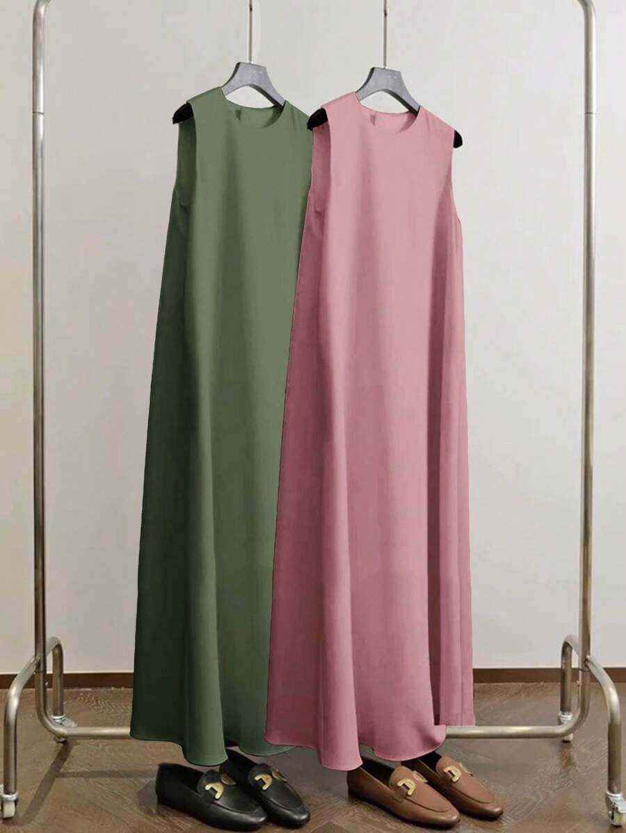 Al Najma Damen Lässig Einfarbiges Ärmelloses Arabisches Kleid - Verschiedenfarbig - Übersicht 1