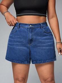 SHEIN ICON Shorts vaqueros casuales para mujer de talla grande, moda apropiada para el verano