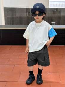 SHEIN Toddler Boys' Casual Loose Fit Cargo Shorts With Dual Side Pockets, Comfortable For Everyday Wear & Travel