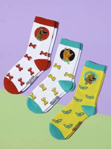 SCOOBY-DOO X SHEIN 1 Pair Women's Comfortable Colorblock Dog & Bone Pattern Mid-Calf Socks - Blue and White - View 5