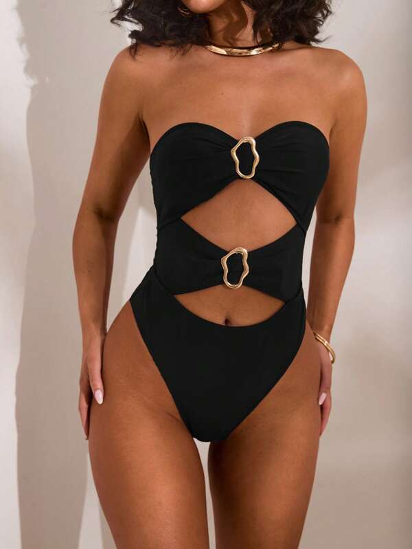 Opulessa Costum de baie dintr-o singură piesă tricotat de culoare solidă pentru femei, la modă pentru vară