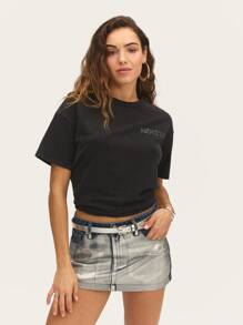 Nöista 黑色简约图案 T 恤非常适合休闲或分层造型。 - 黑色 - 查看 1