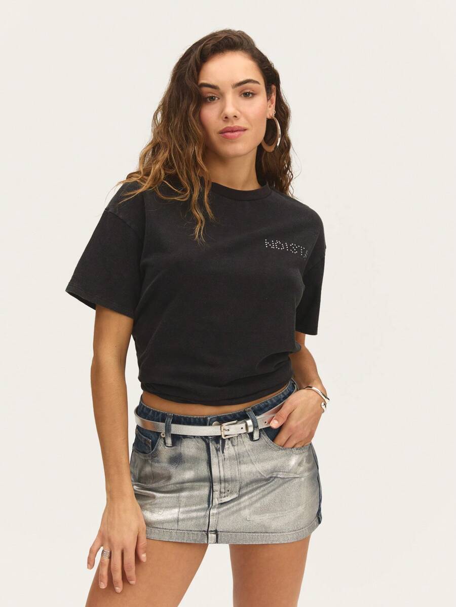 Nöista 黑色简约图案 T 恤非常适合休闲或分层造型。 - 黑色 - 查看 1