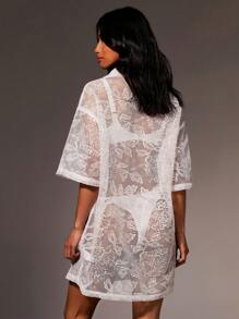 Athîral Camicia/blusa da donna ampia e trasparente, a spalle scoperte, a bottoni singoli, con taglio botanico