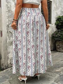 Breezaya Jupe bohème fleurie à taille haute et serrée pour femmes grandes tailles, convient pour le port extérieur, les mariages et les vacances