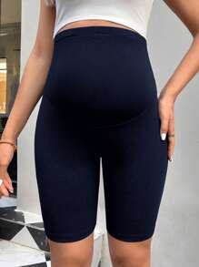 SHEIN 孕妇纯色可调节腰部休闲短裤