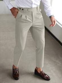 Calvornis Men's Business Casual Solid Color Slanted Pocket Trousers - Beige - View 1