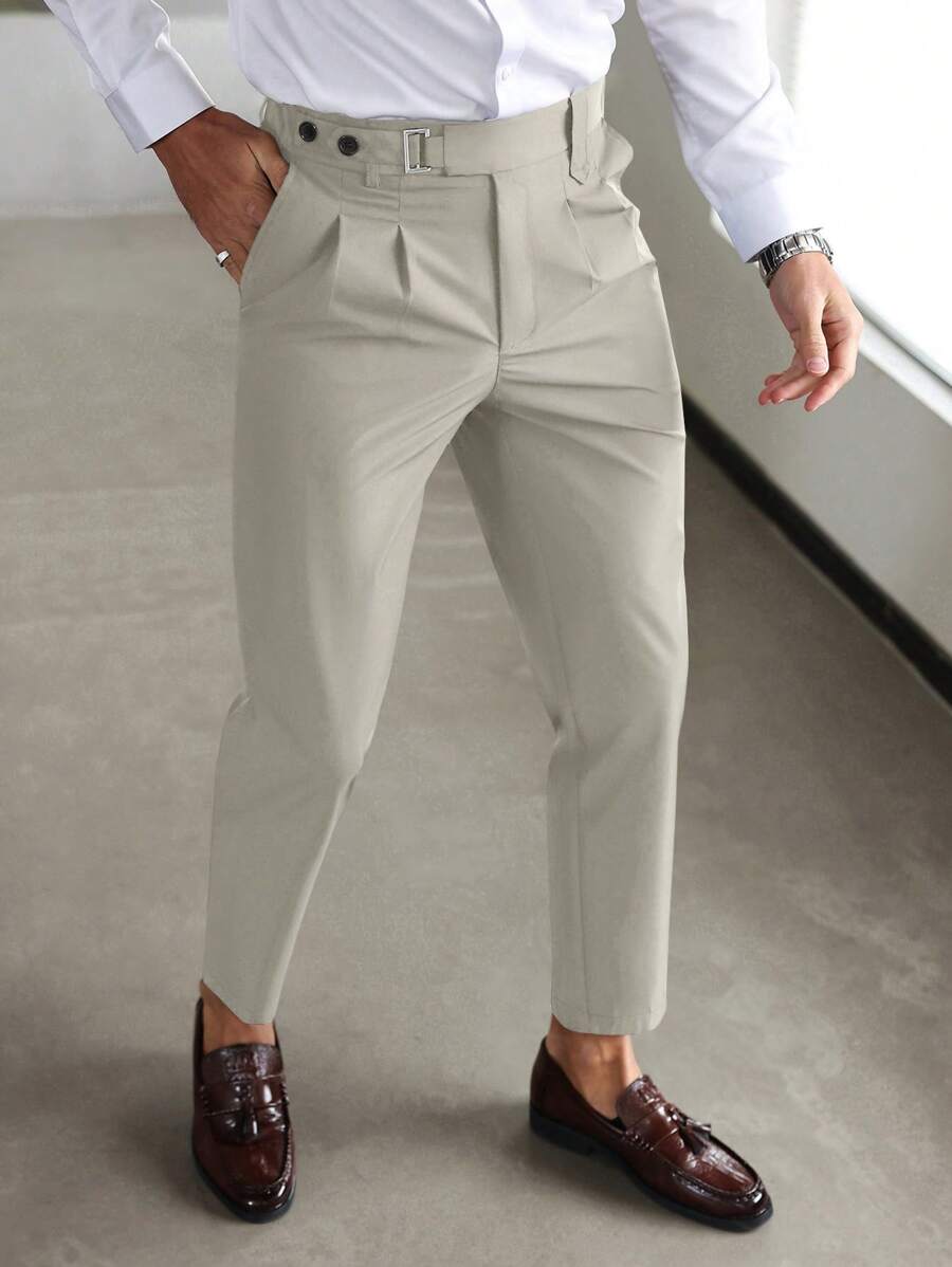 Calvornis Men's Business Casual Solid Color Slanted Pocket Trousers - Beige - View 1