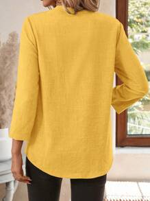 EMERY ROSE Áo sơ mi công sở in hoa cổ chữ V tay 3/4 cho nữ, mùa xuân - Màu vàng - Xem 2