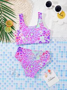 Young Girls Casual Minimalist Cami & Triangle Bottoms Swimwear Set, Suitable For Summer