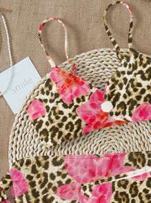 少女休闲简约风格细肩带文胸和三角内裤泳装套装，适合夏季 - 彩色 - 查看 3