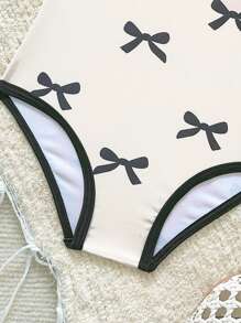 1pc Girls One-Piece Swimsuit With Adjustable Shoulder Strap, Butterfly & Floral Print Black Design Summer Holiday - Multicolor - View 4