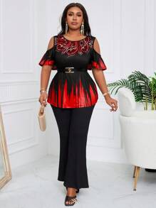 SHEIN Lady Top negro de manga hombro caído con gráfico arcoíris orgulloso para mujeres de talla grande
