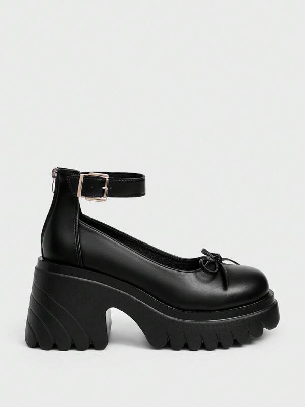Sugerpunk Women's Closed Toe Platform Y2K Gothic Punk Rock Party Shoes, Goth Style Mary Janes Thick-Soled Pumps
