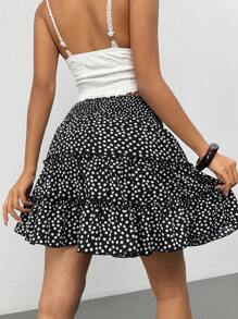SHEIN Unity 女士优雅碎花高腰A字甜美蛋糕迷你裙 - 黑色 - 查看 2