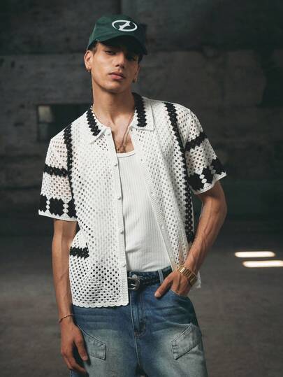 AXEPEAK 撞色前开翻领男士夏季针织上衣