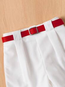 Sparklyn 2pcs Girls Casual/Office Color Block Asymmetrical Camisole Top And Shorts With Belt, Suitable For Summer Daily Wear Summer Holiday - Red - View 6