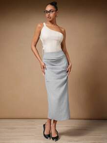 Hauture Asymmetrisches Top mit einem Schulterriemen und offenem Rücken - Aprikosenfarben - Übersicht 4