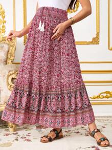 SHEIN Vollbedruckter Rock für schwangere Frauen, Lässig Urlaub