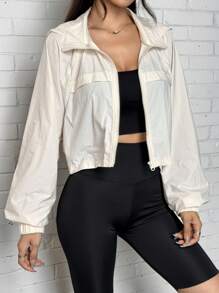 SHEIN EZwear Áo khoác nhẹ giản dị rộng rãi tay dài khóa kéo phía trước màu trơn cho nữ - trắng - Xem 3