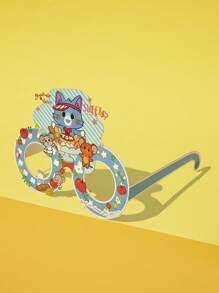 TOM & JERRY X SHEIN 2pcs/Set Cute Restaurant Style Cartoon Cat Pattern Party Glasses - Multicolor - View 3