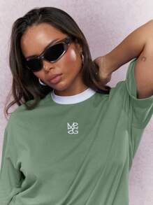 MISSGUIDED Camiseta básica esencial de estilo atlético, de entrenamiento, casual y holgada con logo para ropa deportiva informal y de primavera-verano