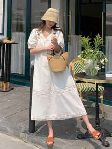 DAZY 女士优雅度假休闲宽松中长连衣裙，夏季连衣裙 - 白色 - 查看 7