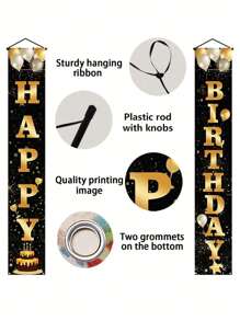 1套华丽的生日快乐旗帜横幅，圣诞节 - 藍色 - 查看 7