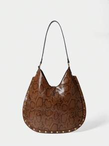 SHECARRY Women Snake Skin Shoulder Bag, Simple Fashion Casual Everyday - Khaki - View 4